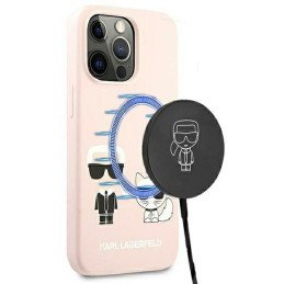 Karl Lagerfeld Silicone Ikonik Karl&Choupette MagSafe dėklas iPhone 13 Pro Max - šviesiai rožinis