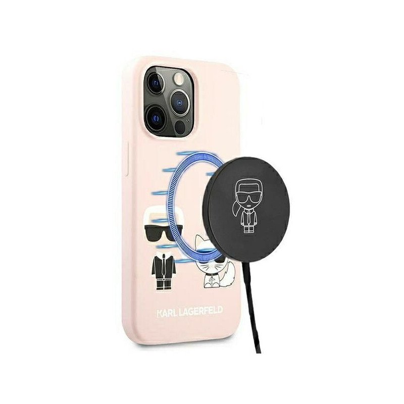 Karl Lagerfeld Silicone Ikonik Karl&Choupette MagSafe dėklas iPhone 13 Pro Max - šviesiai rožinis