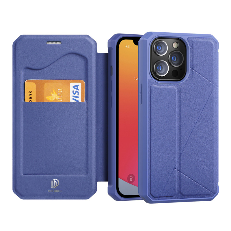 DUX DUCIS Skin X dėklo dėklo dėklas su atvartu iPhone 13 Pro mėlynas