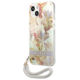 Guess Flower Strap dėklas iPhone 13 mini - violetinis