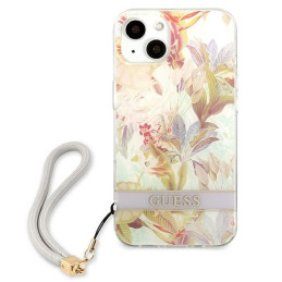 Guess Flower Strap dėklas iPhone 13 mini - violetinis