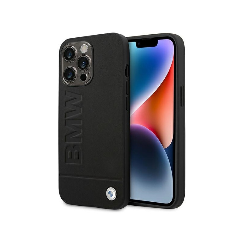 BMW Leather Stamp dėklas iPhone 14 Pro - juodas