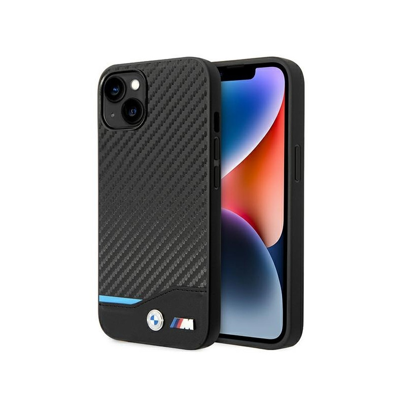 BMW Leather Carbon dėklas iPhone 14 Plus - juodas