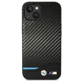 BMW Leather Carbon dėklas iPhone 14 Plus - juodas