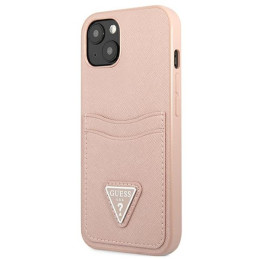 Guess Saffiano Triangle Logo Cardslot dėklas, skirtas iPhone 13 - rožinis