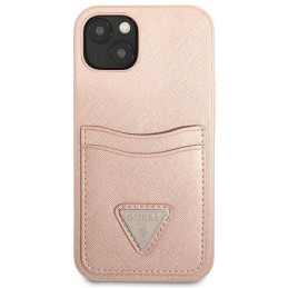 Guess Saffiano Triangle Logo Cardslot dėklas, skirtas iPhone 13 - rožinis