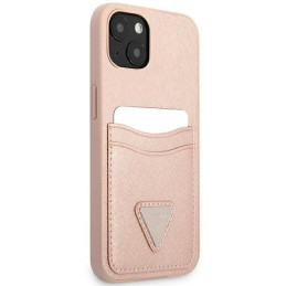 Guess Saffiano Triangle Logo Cardslot dėklas, skirtas iPhone 13 - rožinis
