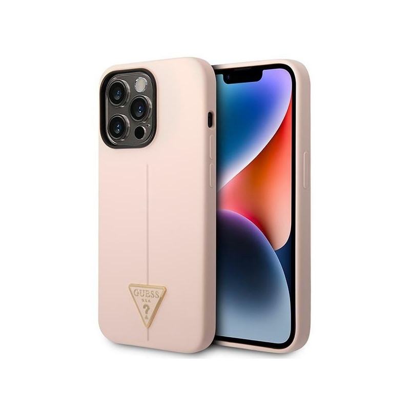 Guess Silicone Triangle dėklas iPhone 14 Pro - rožinis
