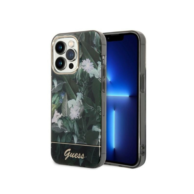 Guess Jungle Collection dėklas iPhone 14 Pro - žalias