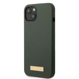 Guess Silicone Logo Plate MagSafe dėklas iPhone 13 - žalias