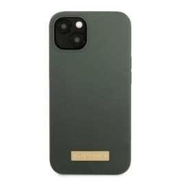 Guess Silicone Logo Plate MagSafe dėklas iPhone 13 - žalias
