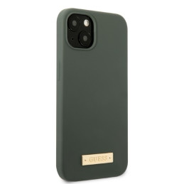 Guess Silicone Logo Plate MagSafe dėklas iPhone 13 - žalias