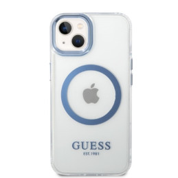 Guess Metal Outline MagSafe dėklas iPhone 14 Plus - mėlynas