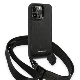 Karl Lagerfeld Monogram Plaque Logo Strap dėklas iPhone 14 Pro - juodas