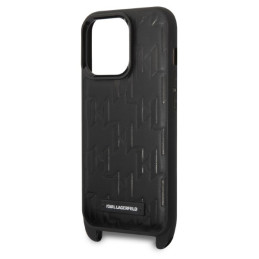 Karl Lagerfeld Monogram Plaque Logo Strap dėklas iPhone 14 Pro - juodas