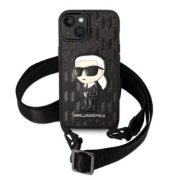 Karl Lagerfeld Monogram Ikonik Patch dėklas iPhone 14 - juodas