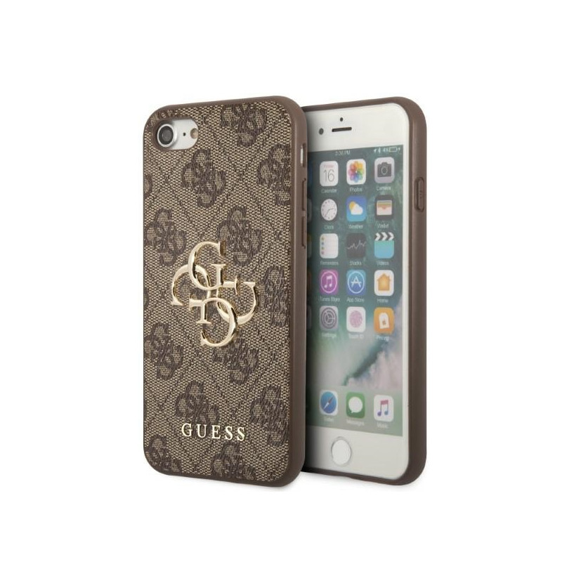 Guess 4G didelis metalinis logotipo dėklas, skirtas iPhone 7 / 8 / SE 2020 / SE 2022 – ruda