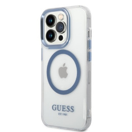 Guess Metal Outline Magsafe dėklas, skirtas iPhone 14 Pro Max - mėlynas