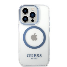 Guess Metal Outline Magsafe dėklas, skirtas iPhone 14 Pro Max - mėlynas