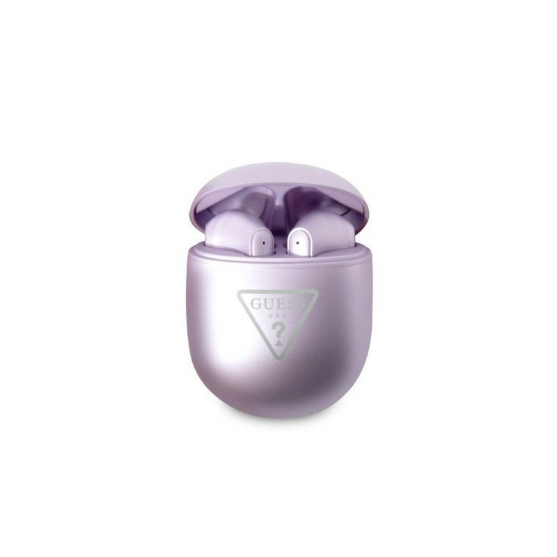 Guess Bluetooth ausinės GUTWST82TRU TWS + prijungimo stotelė violetinė/ violetinė trikampio logotipas
