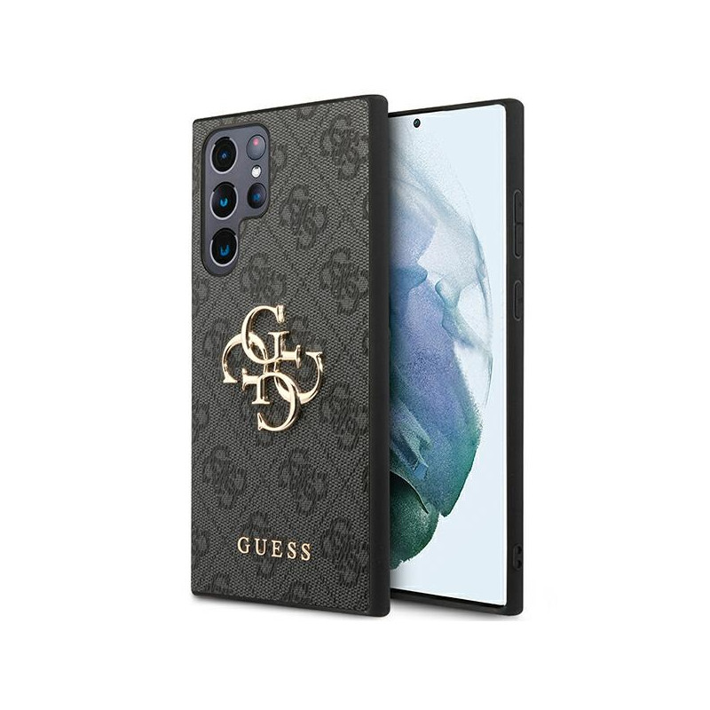 Guess 4G Big Metal Logo dėklas, skirtas Samsung Galaxy S23 Ultra - pilkas
