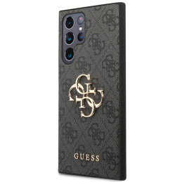 Guess 4G Big Metal Logo dėklas, skirtas Samsung Galaxy S23 Ultra - pilkas