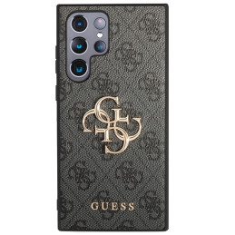 Guess 4G Big Metal Logo dėklas, skirtas Samsung Galaxy S23 Ultra - pilkas