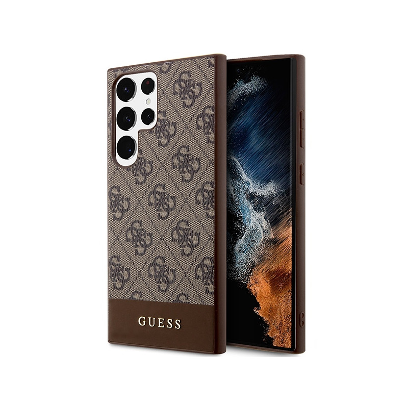 Guess 4G Stripe Collection dėklas, skirtas Samsung Galaxy S23 Ultra - rudas