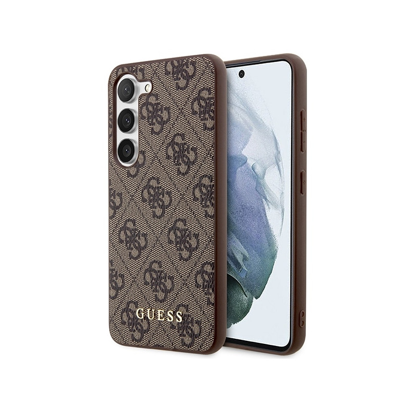 Guess 4G Metal Gold Logo dėklas, skirtas Samsung Galaxy S23+ - rudas