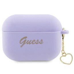 Guess Silicone Charm Heart Collection dėklas, skirtas AirPods Pro 2 – violetinis