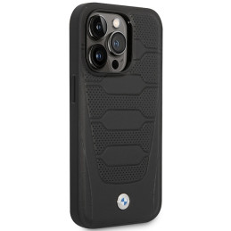 BMW Leather Seats Pattern MagSafe dėklas iPhone 14 Pro Max - juodas