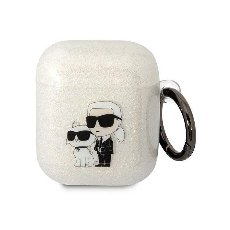 Karl Lagerfeld Glitter Karl&Choupette dėklas, skirtas AirPods 1/ 2 - skaidrus