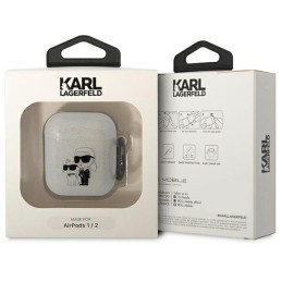 Karl Lagerfeld Glitter Karl&Choupette dėklas, skirtas AirPods 1/ 2 - skaidrus
