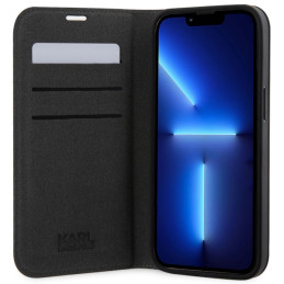 Karl Lagerfeld Saffiano Monogram dėklas, skirtas iPhone 14 Pro Max - sidabrinis