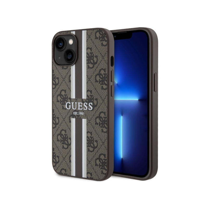 Guess 4G Printed Stripes MagSafe dėklas iPhone 14 - rudas