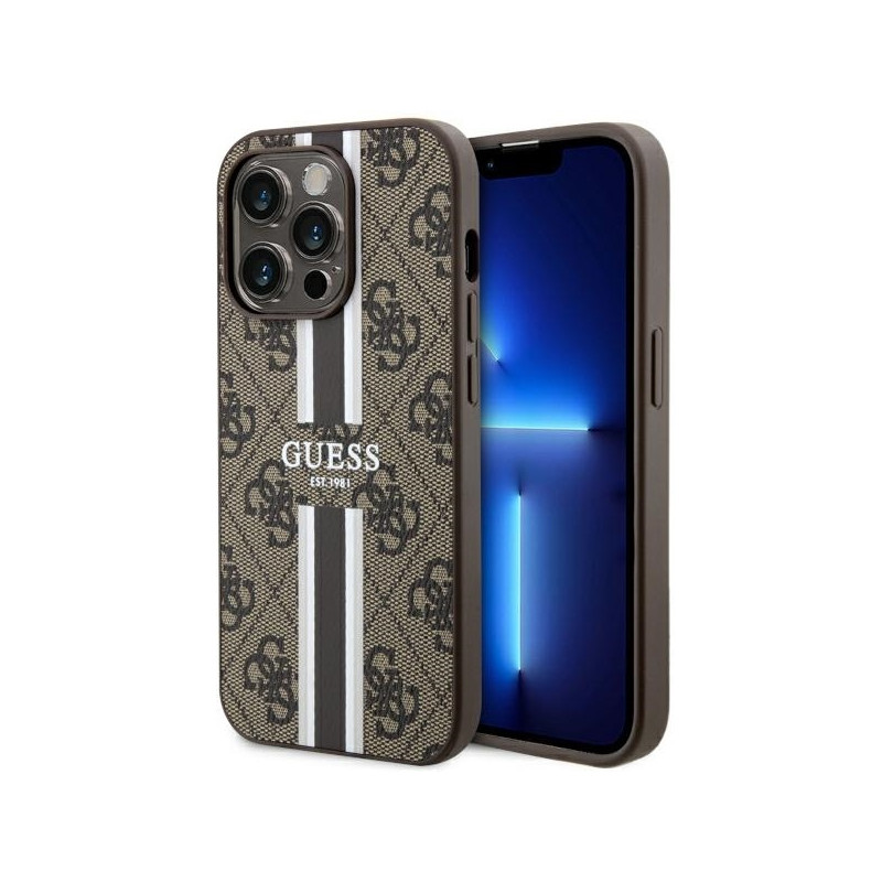 Guess 4G Printed Stripes MagSafe dėklas iPhone 14 Pro Max - rudas