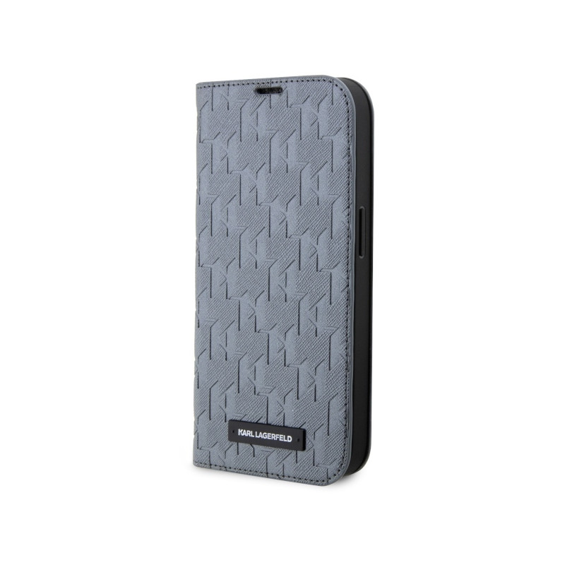 Karl Lagerfeld Saffiano Monogram dėklas iPhone 14 - sidabrinis