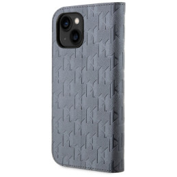 Karl Lagerfeld Saffiano Monogram dėklas iPhone 14 - sidabrinis