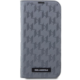 Karl Lagerfeld Saffiano Monogram dėklas iPhone 14 - sidabrinis
