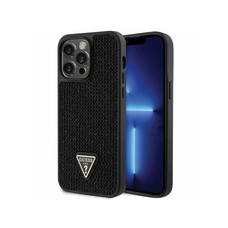 Guess Rhinestone Triangle dėklas, skirtas iPhone 14 Pro Max - juodas