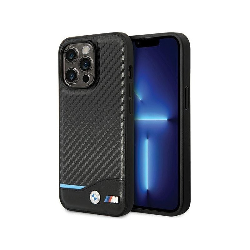 BMW Leather Carbon dėklas iPhone 13 Pro Max - juodas