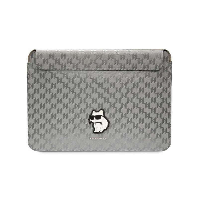 Karl Lagerfeld Saffiano Monogram Choupette dėklas 14" nešiojamam kompiuteriui – sidabrinis