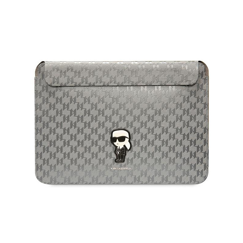 Karl Lagerfeld Saffiano Monogram Ikonik dėklas 14" nešiojamam kompiuteriui – sidabrinis