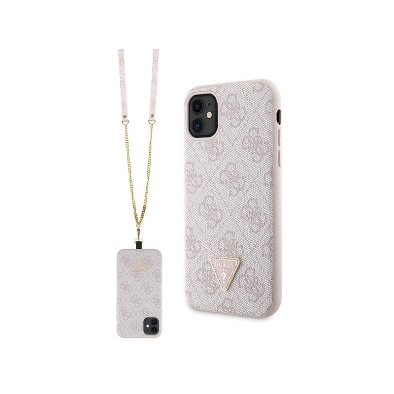 Guess Crossbody 4G metalinis logotipo dėklas, skirtas iPhone 11 / Xr - rožinis
