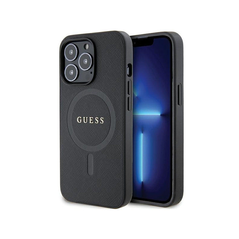 Guess Saffiano MagSafe dėklas iPhone 13 Pro Max - juodas