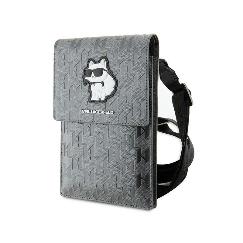 Karl Lagerfeld Saffiano Monogram Choupette krepšys – sidabrinis