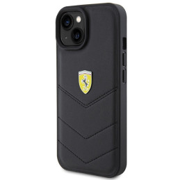 Ferrari Quilted Metal Logo dėklas iPhone 15 - juodas