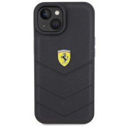Ferrari Quilted Metal Logo dėklas iPhone 15 - juodas