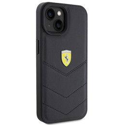 Ferrari Quilted Metal Logo dėklas iPhone 15 - juodas