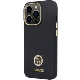 Guess Silicone Logo Strass 4G dėklas, skirtas iPhone 13 Pro / iPhone 13 – juodas